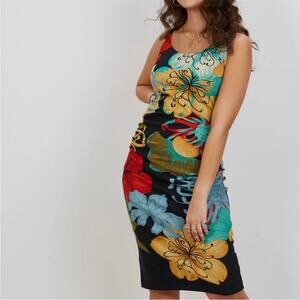 The Kit By Daniel Vosovic Midi Tank Dress in Black Camelia Print Size Small